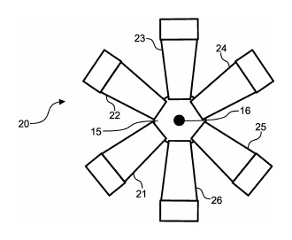 Patent drawing of a six-magnet arrangement around a rotation axis