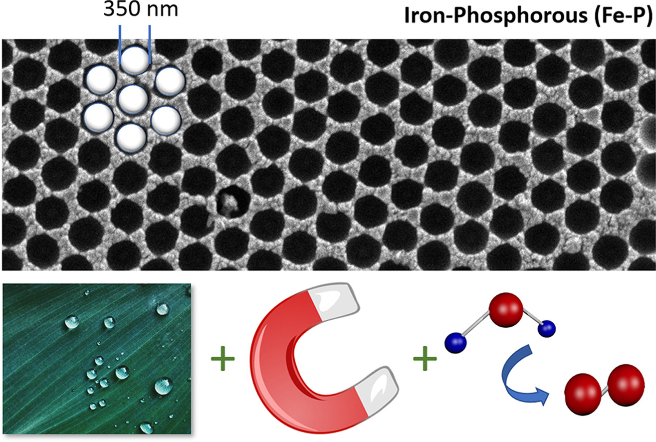 Graphical abstract and micrographs of electrodeposited macroporous iron-phosphorous films