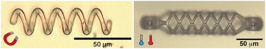Published microstructure images of a magnetic helix and a stent-like soft structure